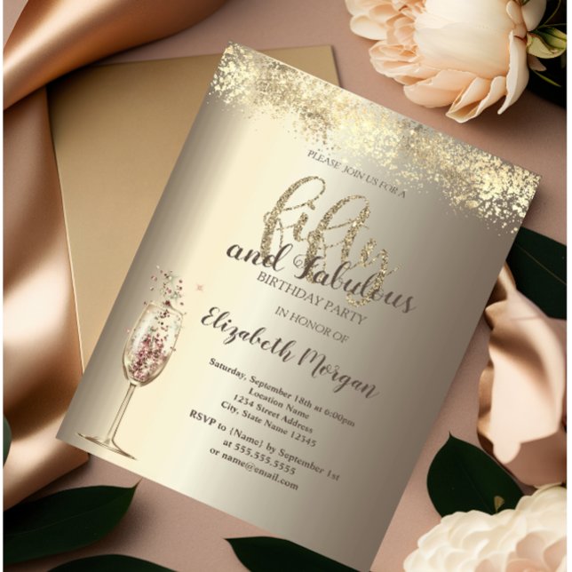 Luxury Champagne Glass Gold Confetti 50th Birthday Invitation (Creator Uploaded)