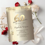 Luxury Champagne Glass Gold Confetti 60th Birthday Invitation<br><div class="desc">Elegant  champagne glass,  and gold confetti on gold background.</div>