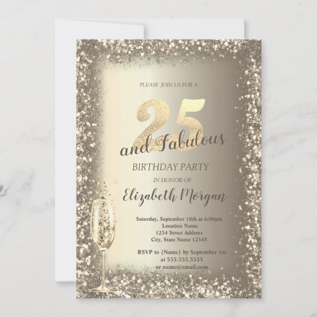 Luxury Champagne Glass Gold Confetti Frame 25th  Invitation (Front)