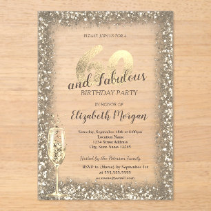 Luxury Champagne Glass Gold Confetti Frame 60th  Acrylic Invitations