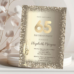 Luxury Champagne Glass Gold Confetti Frame 65th Invitation