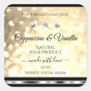 Luxury Champagne Glitter Product Labels Diamonds