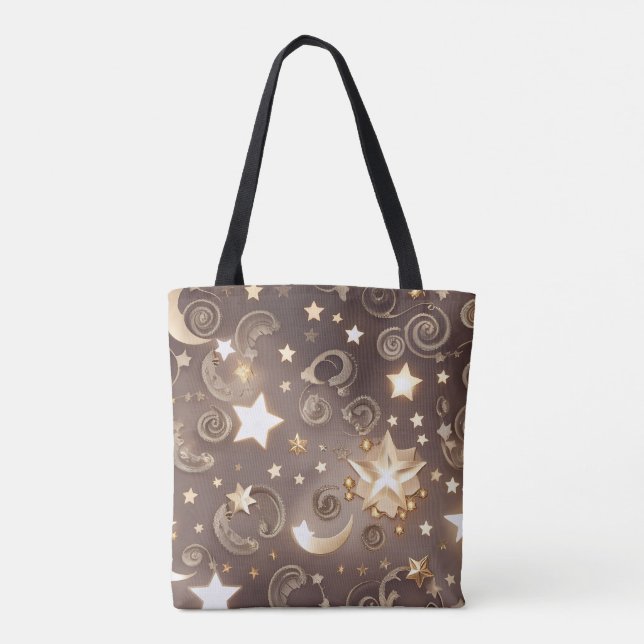 Luxury Champagne Gold Celestial Moon Tote Bag (Back)