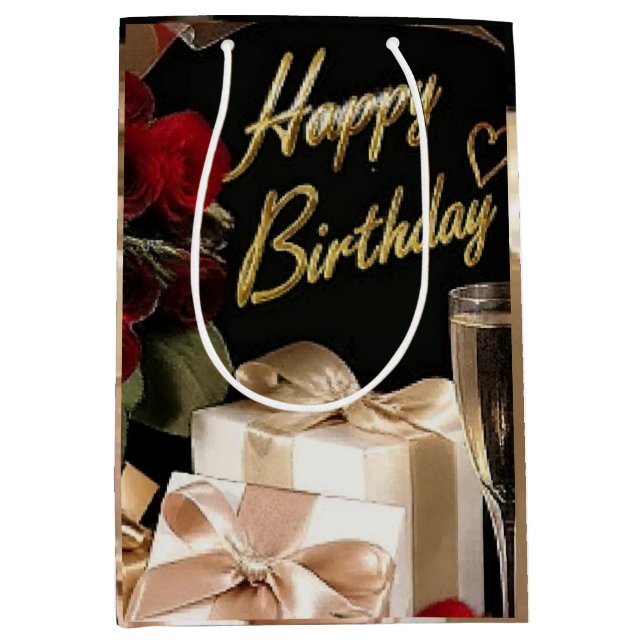 Luxury Champagne Gold Confetti Pattern | Elegant C Medium Gift Bag (Front)
