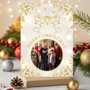 Luxury Champagne & Gold Family Christmas Photo Holiday Card