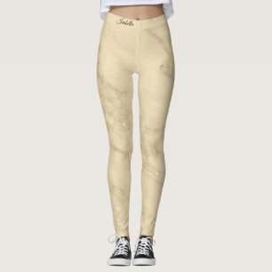 Luxury Champagne Gold Glitter Marble Add Text Leggings