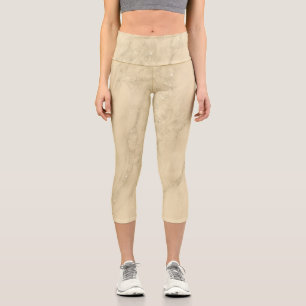Luxury Champagne Gold Glitter Marble Capri Leggings