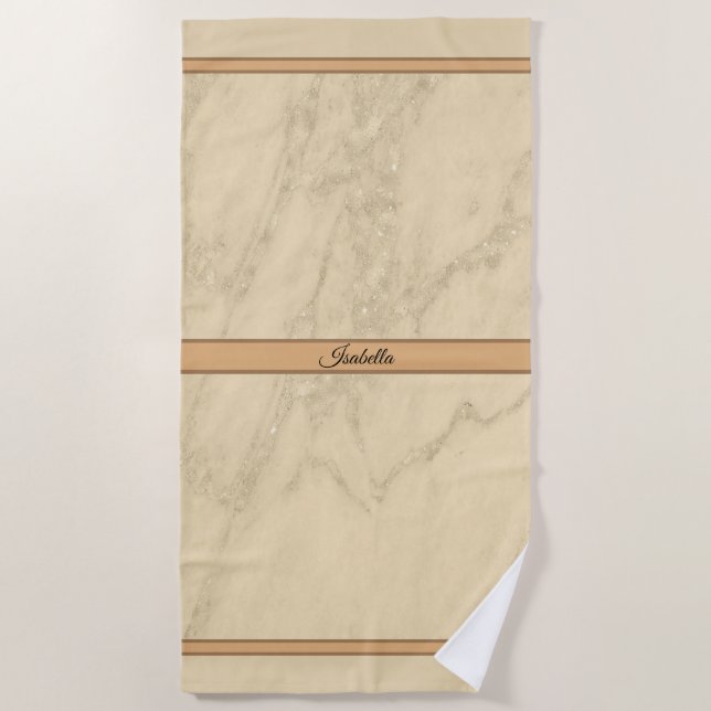 Luxury Champagne Gold Glitter Marble Customise Beach Towel (Front)