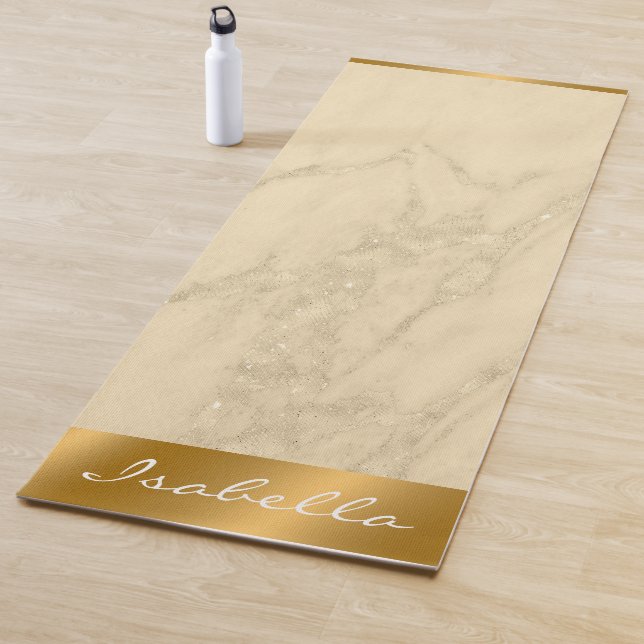 Luxury Champagne Gold Glitter Marble Customise Yoga Mat (In Situ)