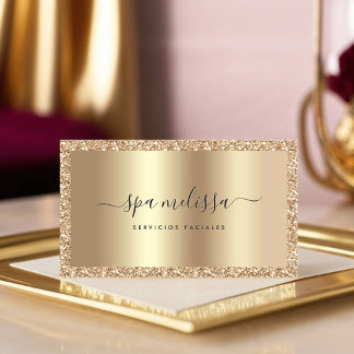 Luxury Champagne Gold Glitter Script Monogram Chic Business Card
