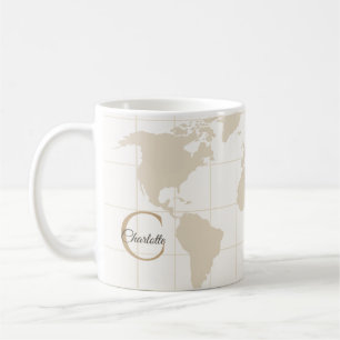 Luxury Champagne Gold Map Monogram Initial Coffee Mug