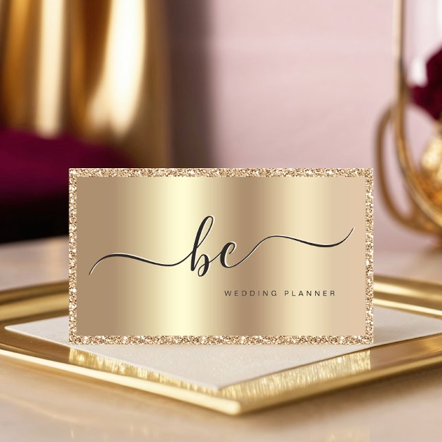 Luxury Champagne Gold Script Monogram Modern Business Card (Creator Uploaded)