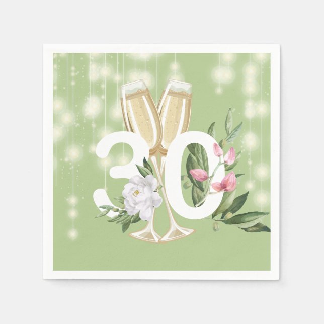 Luxury Champagne Green 30th Birthday Napkin (Front)