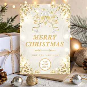Luxury Champagne & White Modern Business Holiday Card