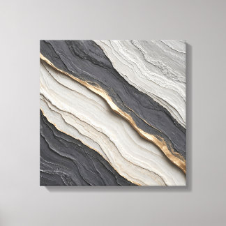 Luxury Charcoal Grey and Ivory Textured Marble Gol Canvas Print