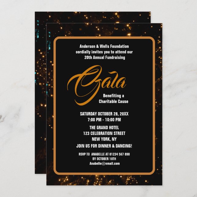 Luxury Charity Ball Gala Formal Fundraiser Event  Invitation (Front/Back)