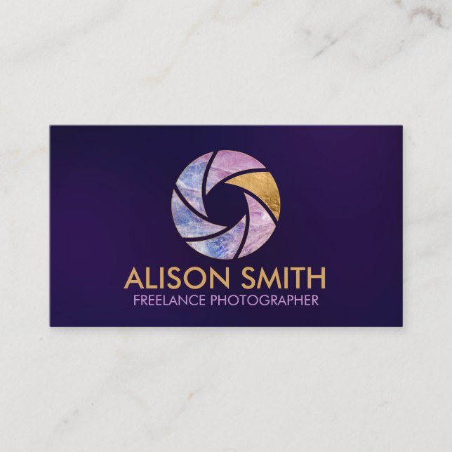 Luxury charoite Camera Shutter Photographer Busine Business Card (Front)