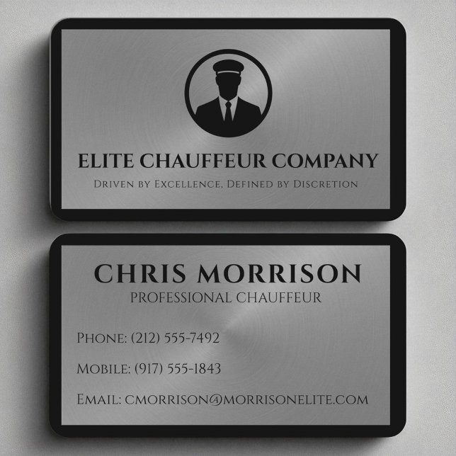 Luxury Chauffeur Elegant Silver Editable Logo Business Card (Creator Uploaded)