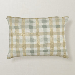 Luxury Checked, Gold Grey Beigi Pattern Decorative Cushion
