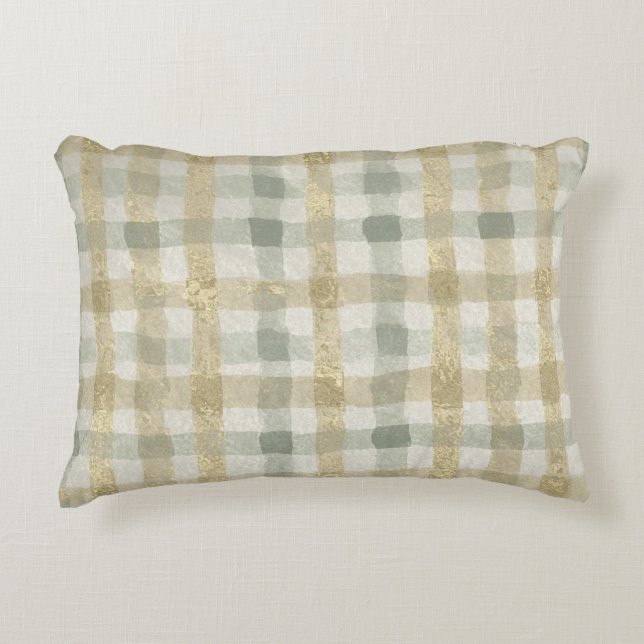 Luxury Checked, Gold Grey Beigi Pattern Decorative Cushion (Front)