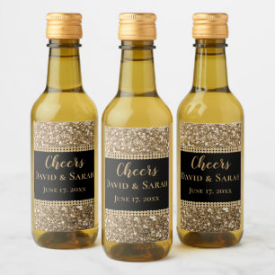 Luxury Cheers Mini Wine Label Gold Glitter Pearls