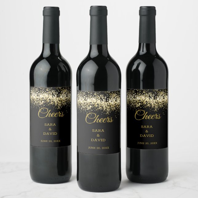 Luxury Cheers Wine Label Gold Black (Bottles)