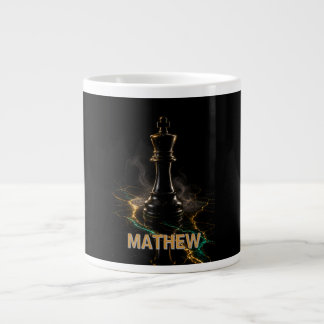 Luxury Chess King Emerald Gold Custom Name Large Coffee Mug