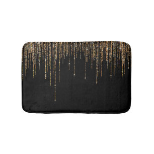 Luxury Chic Black Gold Sparkly Glitter Fringe Bath Mat