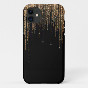 Luxury Chic Black Gold Sparkly Glitter Fringe iPhone 11 Case
