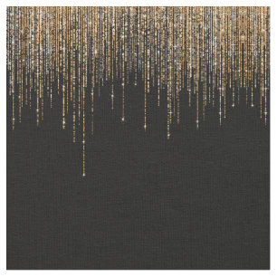 Luxury Chic Black Gold Sparkly Glitter Fringe Fabric