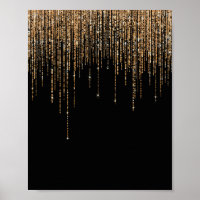 Luxury Chic Black Gold Sparkly Glitter Fringe