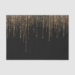 Luxury Chic Black Gold Sparkly Glitter Fringe Tissue Paper