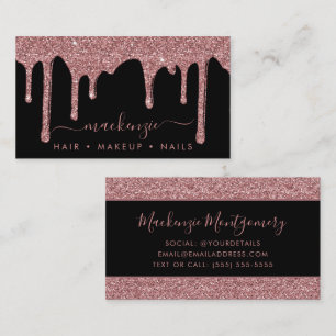 Luxury Chic Black Rose Gold Sparkle Glitter Drips Business Card