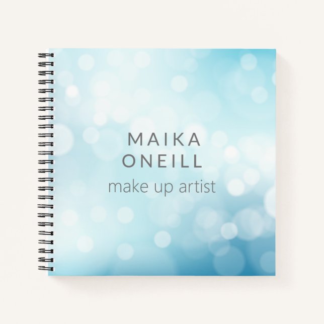 Luxury chic blue bokeh personalised notebook (Front)