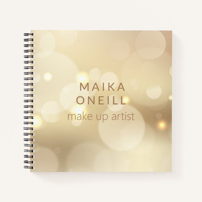 Luxury chic champagne gold bokeh personalised notebook (Front)