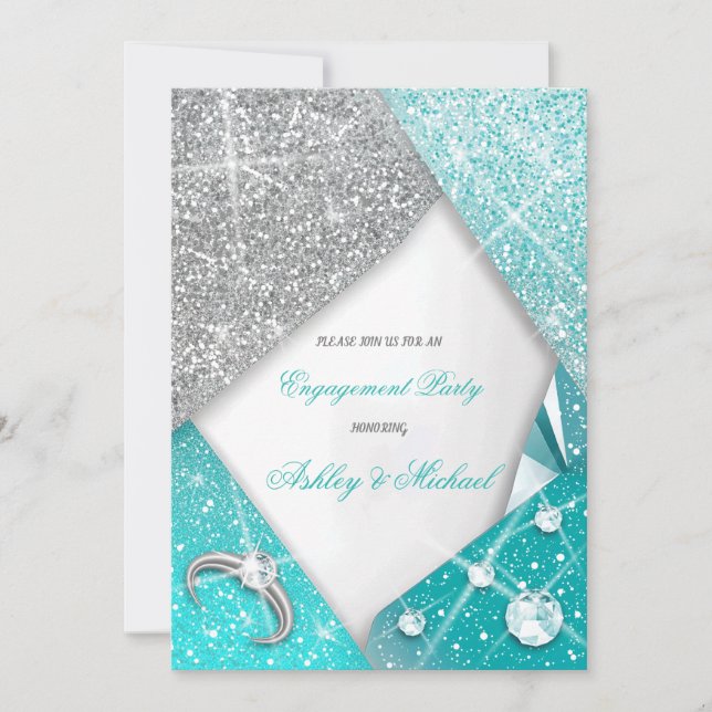 luxury chic classy turquoise silver jewels glory invitation (Front)