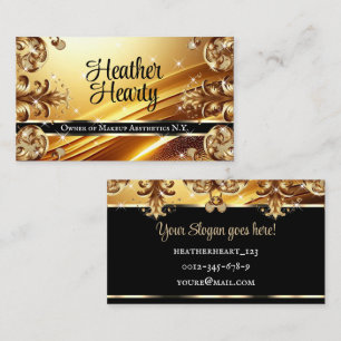 Luxury Chic Deluxe Black Gold Golden Ombre Ornate Business Card