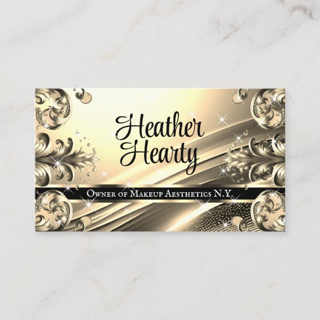 Luxury Chic Deluxe Black Gold Golden Ombre Ornate Business Card (Front)
