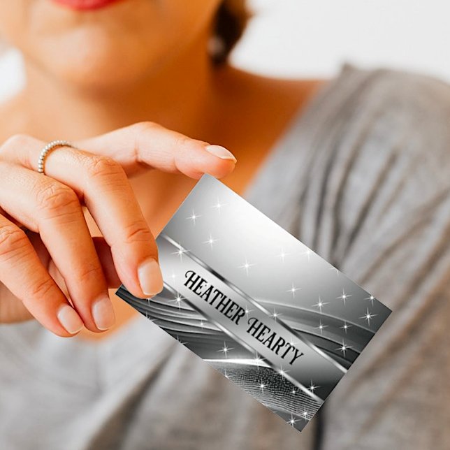 Luxury Chic Deluxe Liquid Silver Steel Chrome Grey Business Card (Creator Uploaded)