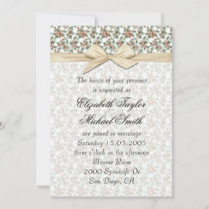 Luxury Chic Floral Damask Ribbon Wedding Invite
