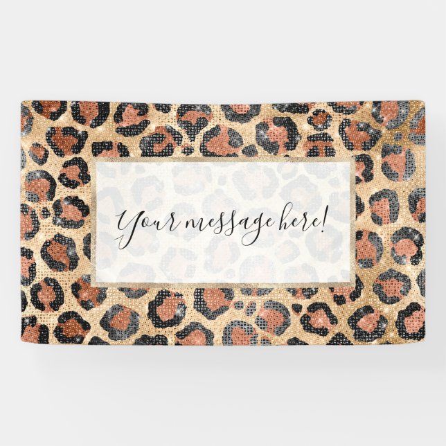 Luxury Chic Gold Black Brown Leopard Animal Print Banner (Horizontal)