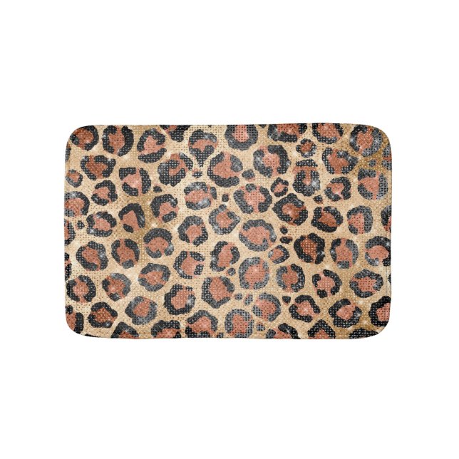 Luxury Chic Gold Black Brown Leopard Animal Print Bath Mat (Front)
