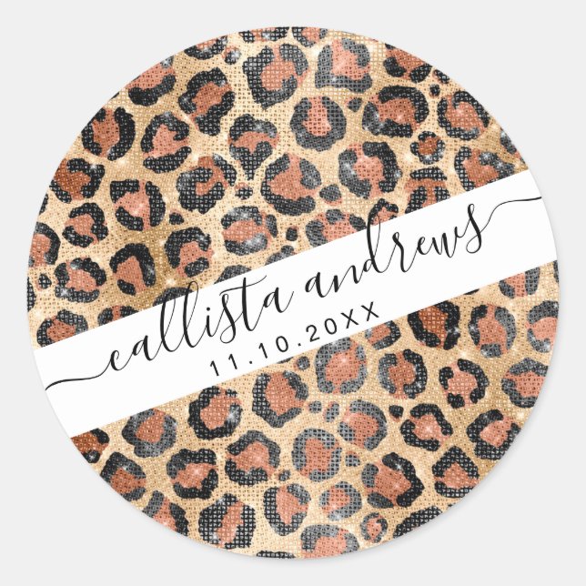 Luxury Chic Gold Black Brown Leopard Animal Print Classic Round Sticker (Front)