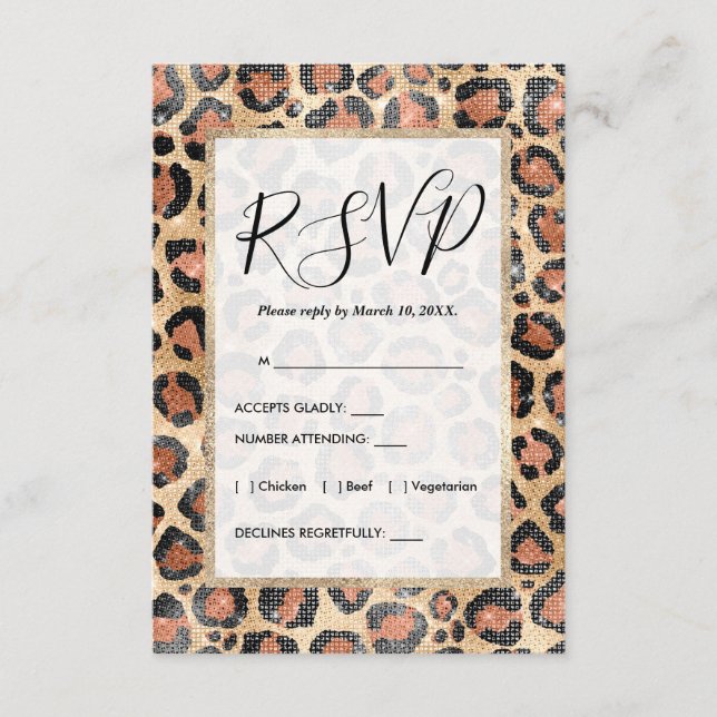 Luxury Chic Gold Black Brown Leopard Animal Print Enclosure Card (Front)