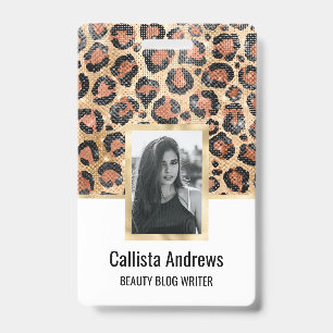 Luxury Chic Gold Black Brown Leopard Animal Print ID Badge