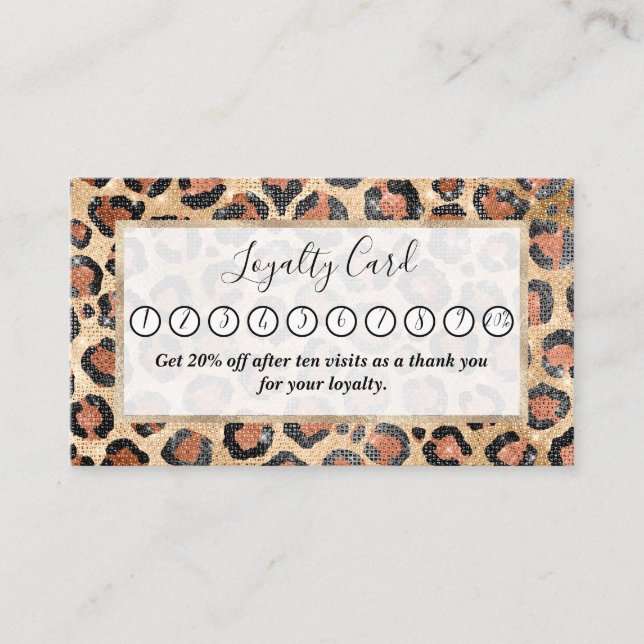 Luxury Chic Gold Black Brown Leopard Animal Print Loyalty Card (Front)