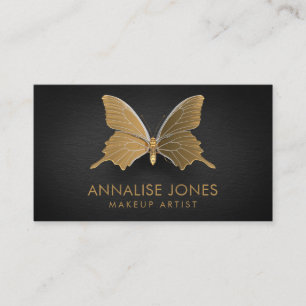 Luxury Chic Gold Butterfly on Black Slate Business Card