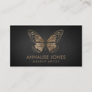 Luxury Chic Gold Butterfly on Black Slate Business Card