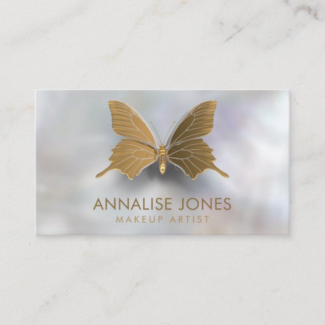 Luxury Chic Gold Butterfly on mother of pearl Business Card (Front)