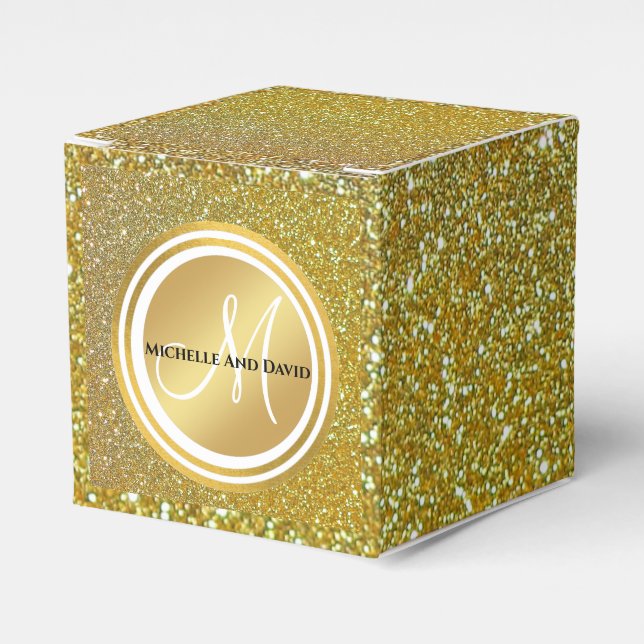 Luxury Chic Gold Glitter Signature Monogram  Favour Box (Front Side)